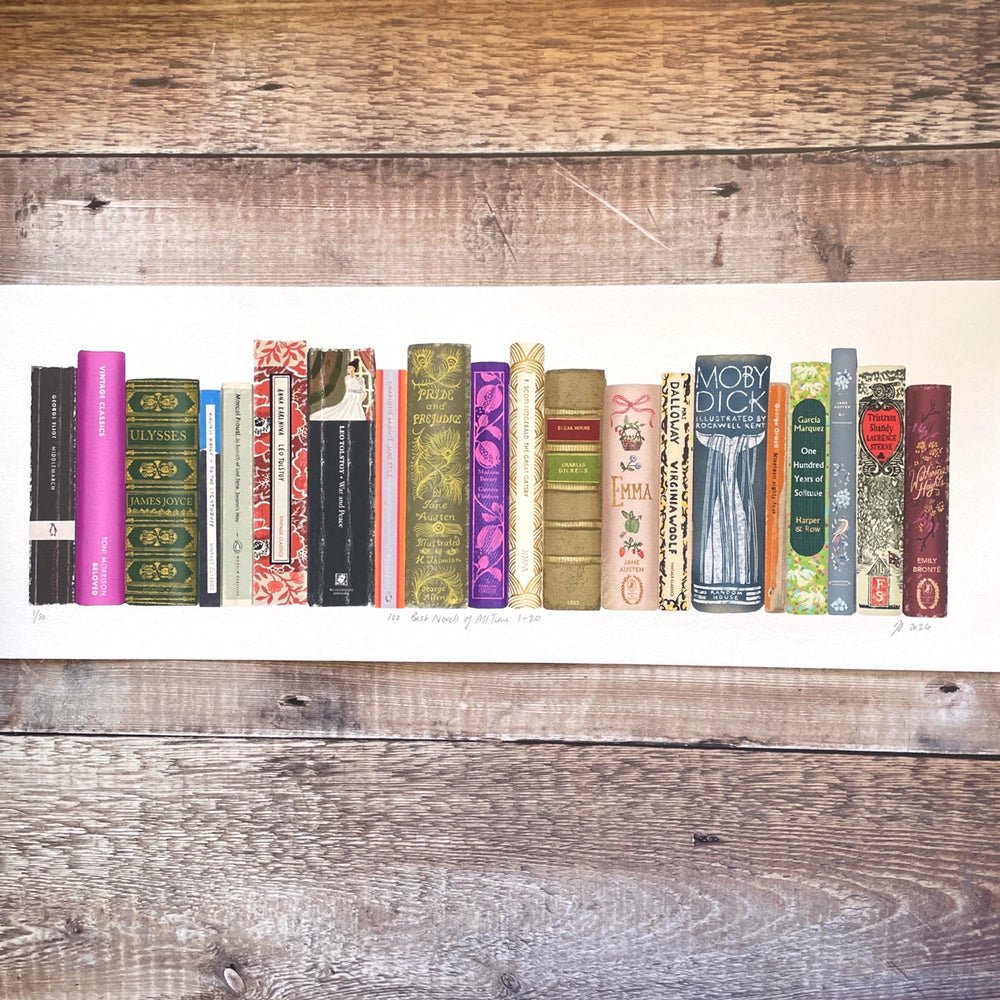 100 Best Novels of All Time — 1–20 - limited-edition, giclee book spines print