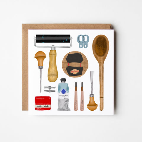 Linocut Tools - blank greetings card