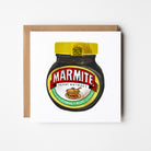Illustrated greetings card featuring a jar of Marmite, blank inside.