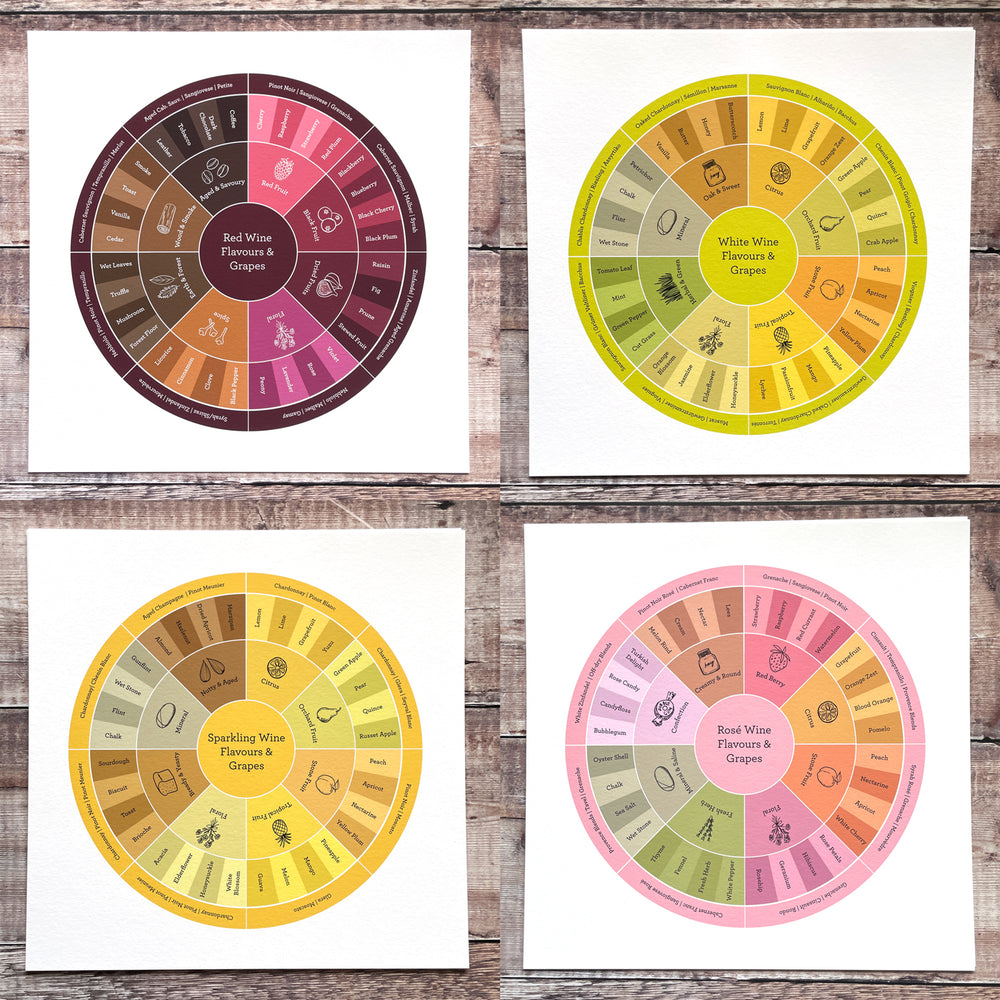 Wine Flavour Wheel Print Collection - Set of 4 limited-edition prints