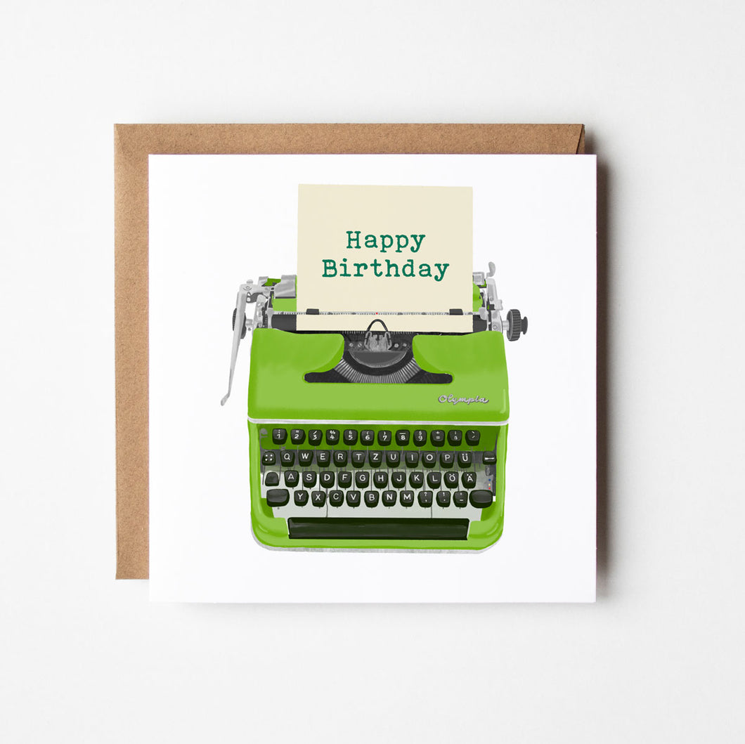 Happy Birthday Typewriter - blank greetings card