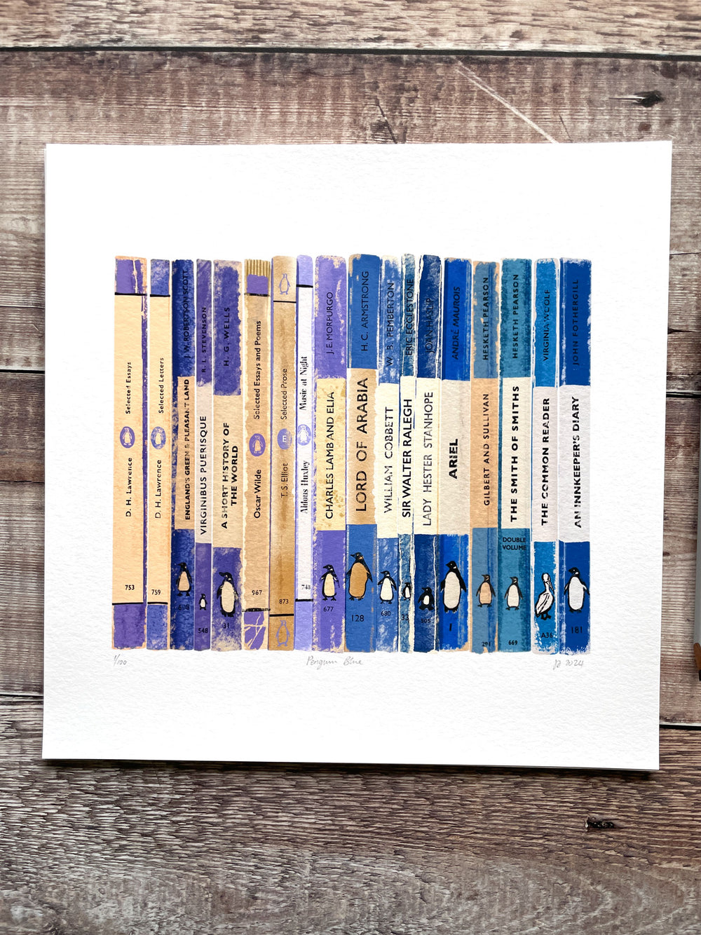 Penguin Blue - book collection, limited-edition, giclee print