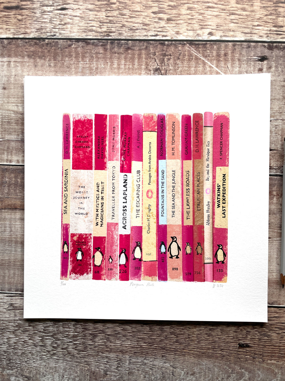 Penguin Pink - book collection, limited-edition, giclee print