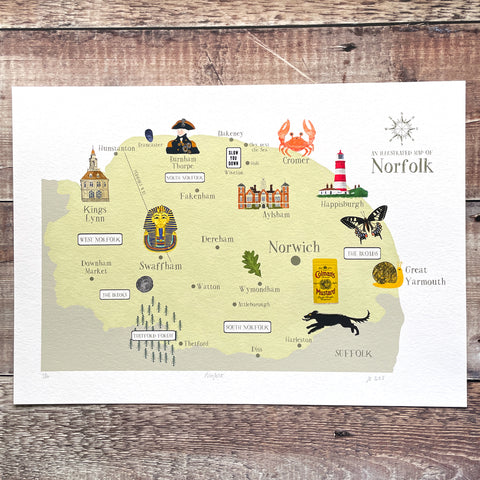 Illustrated Norfolk map - limited-edition, giclee print