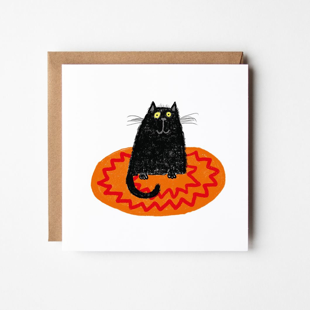 Cat on a cosmic mat - Blank Greetings card